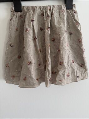Zara Beaded Flower Embellished Linen-Blend Skort - Taupe